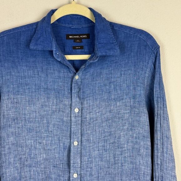 Michael Kors Ombré Blue Linen Shirt S - Picture 2 of 8